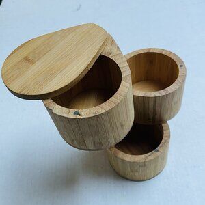 Bamboo 3 Level Salt Seasoning Storage Box Jewelry‎ Case Organizer Office Decor